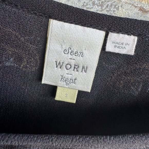 Seen Worn Kept Flowy Short Sleeve Embroidered Boho Black Blouse Women's Size S - Picture 3 of 6